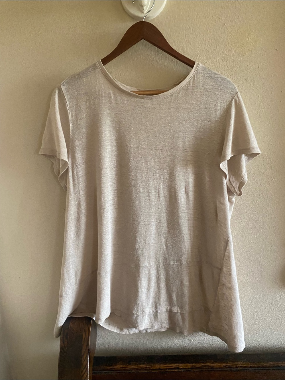 J Jill Linen Beige Short Sleeve Angled Hem Top - Picture 2 of 4